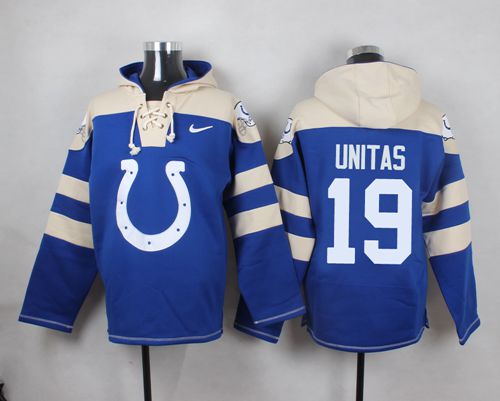 Nike Colts #19 Johnny Unitas Royal Blue Player Pullover NFL Hoodie - Click Image to Close